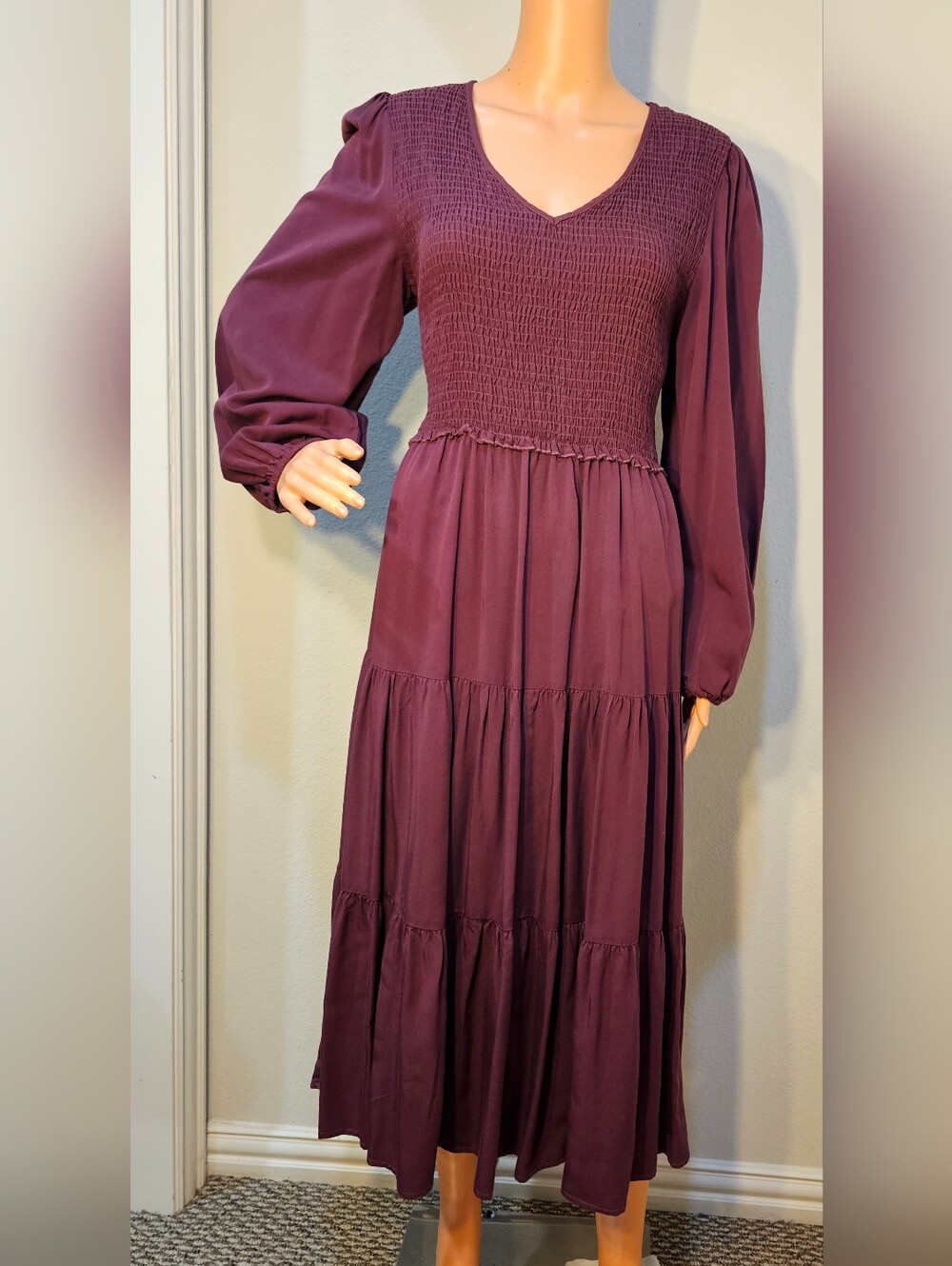 bohme Smocked Tiered Midi Dress XL